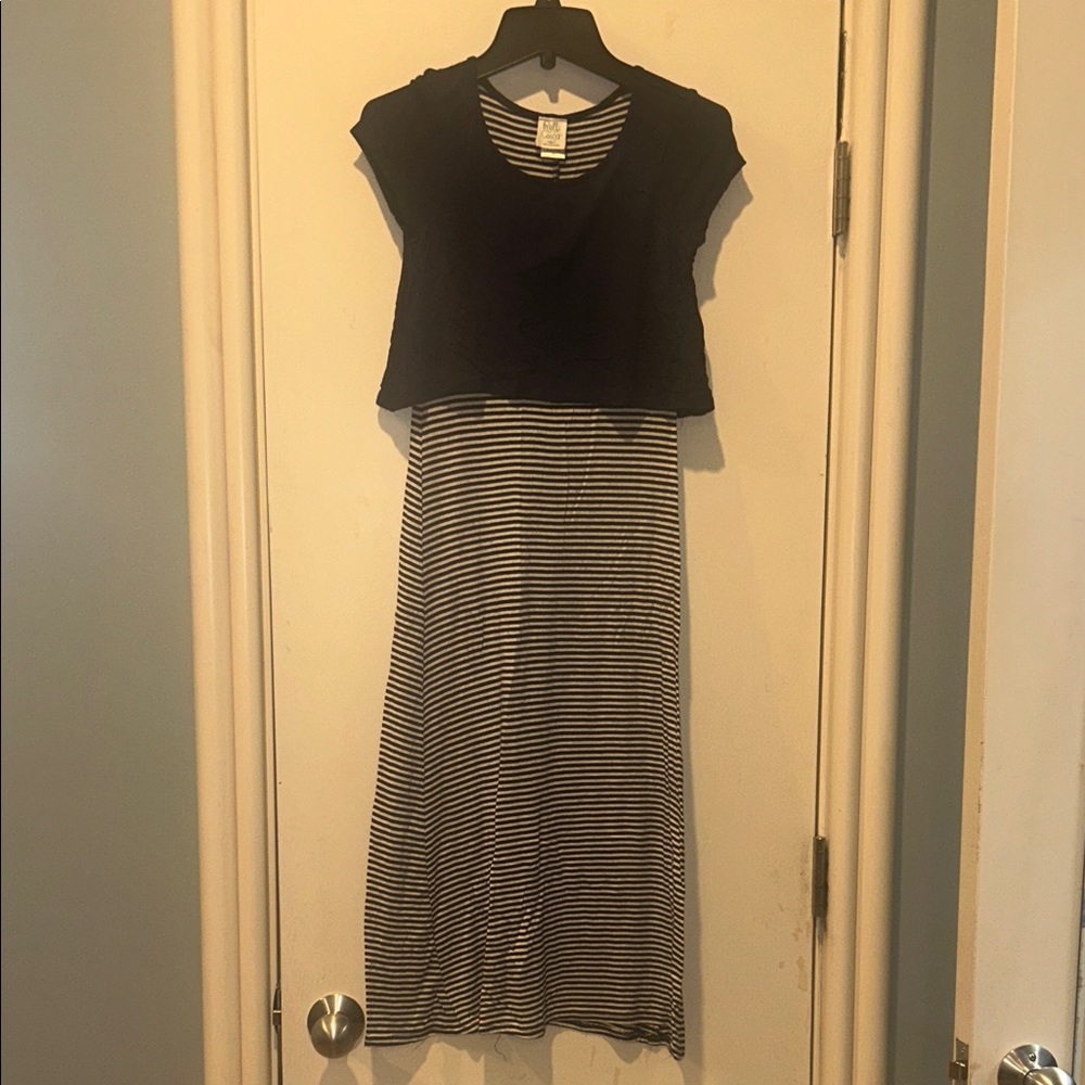 Girls’ Striped Navy and White Maxi Dress